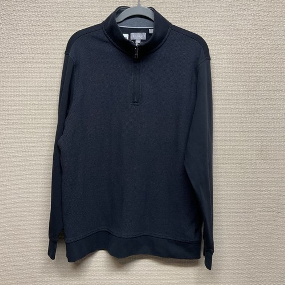 Ted Baker Black Textured 1/4 Zip MockNeck Sweater Pullover Men Size Large Preppy